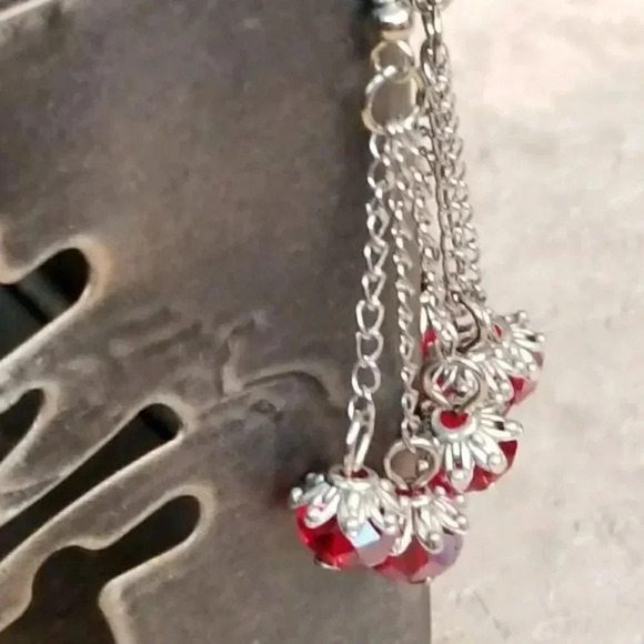 Triple Chained Red Crystal Swingy Earrings - Picture 1 of 4